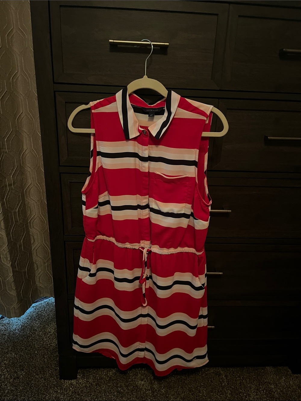 Tommy Hilfiger Red, White & Navy Striped Sleeveless Shirt Dress ONLY WORN ONCE!